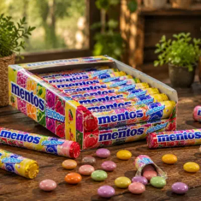 Mentos Rainbow Fruit Flavoured Chewing Gum & Candy Roll
