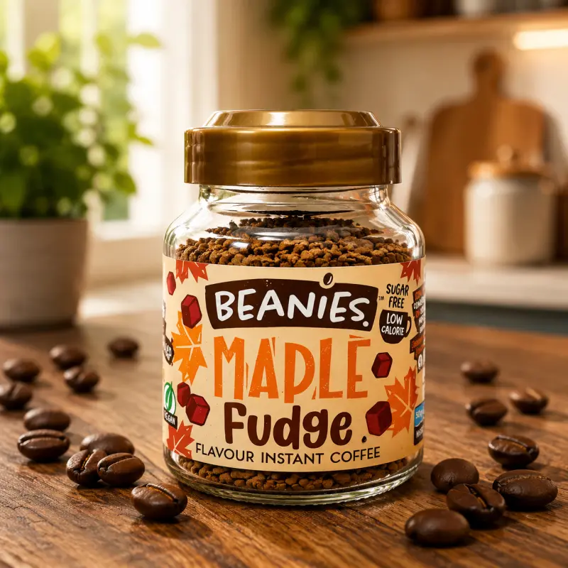 Beanies Maple Fudge Flavour Instant Coffee Sugar Free (UK Origin) Flavoured Coffee 50g Jar ki